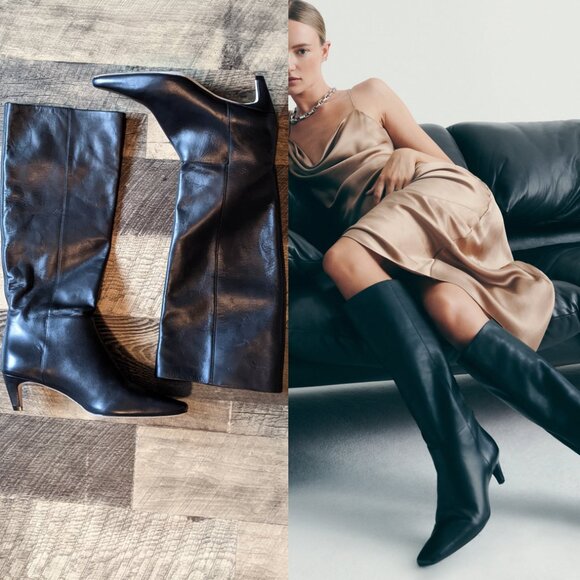 Reformation Remy Knee Boots Black Leather - Picture 1 of 8